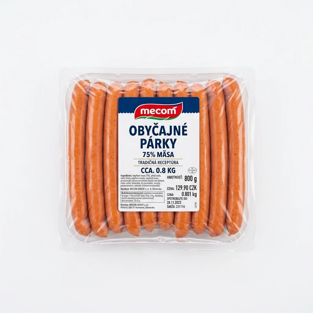 OBYČAJNÉ PÁRKY 75%CA.0.8KG MECOM