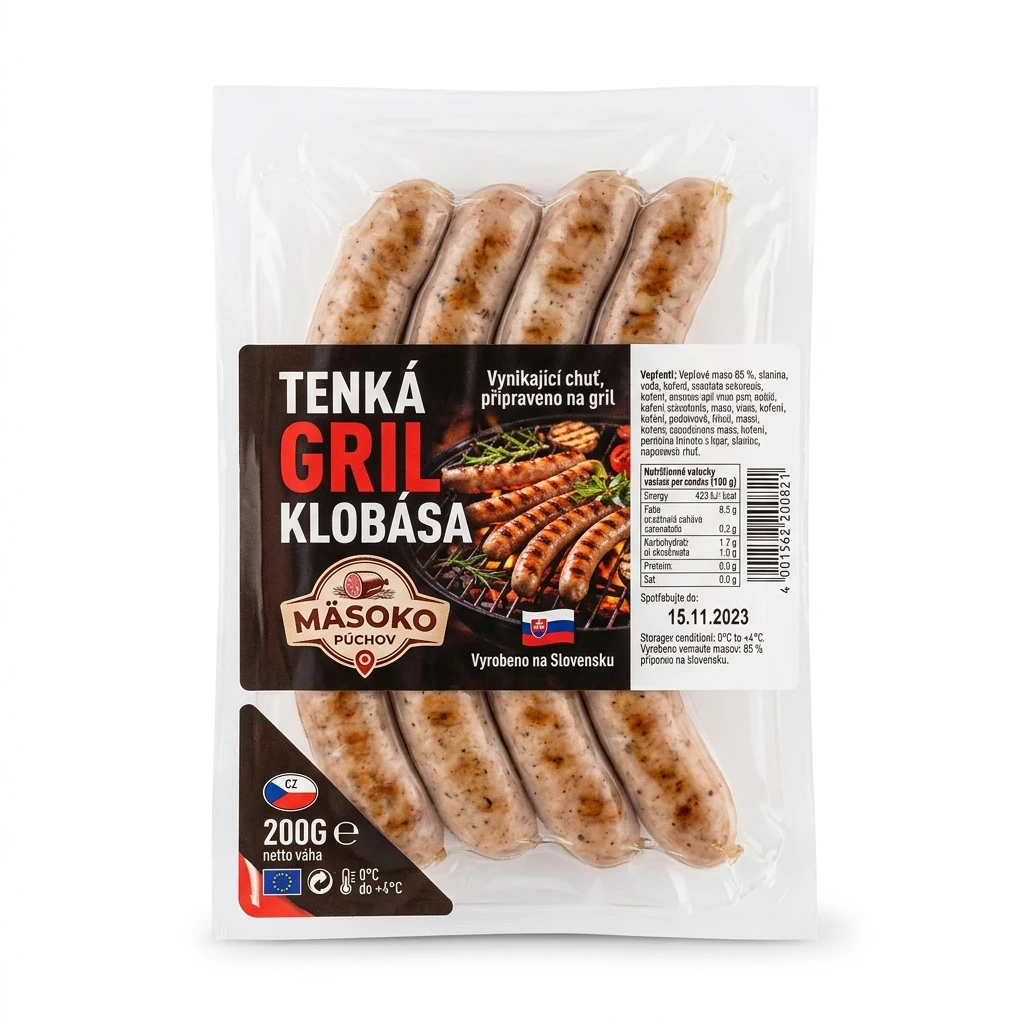 TENKÁ GRIL KLOBÁSA 200G  MÄSOKO.PÚCHOV