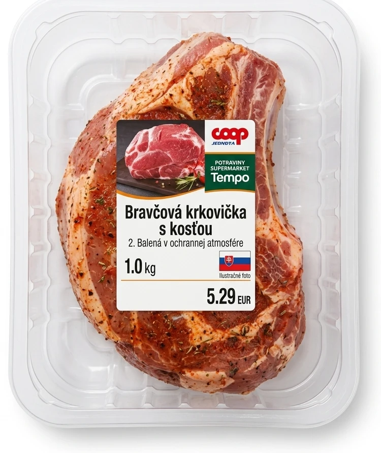 Bravčová krkovička s kosťou 2. Balená v ochrannej atmosfére