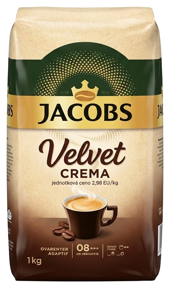 Jacobs Velvet zrnková káva 2 druhy