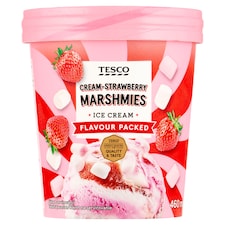 Smotanový mrazený krém jahodový a smotanový s jahodovou omáčkou a marshmallows 460 ml