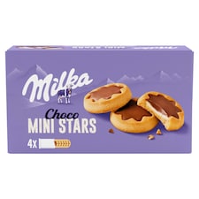 Milka Choco Mini Stars sušienky s mliečnou náplňou a čokoládou z alpského mlieka 150 g