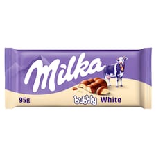 Milka Bubbly white mliečna čokoláda z alpského mlieka s poréznou náplňou z bielej čokolády 95 g