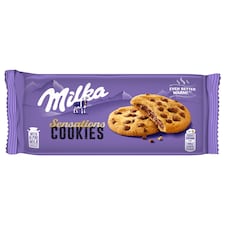 Milka Sensations Cookies sušienky s kúskami mliečnej čokolády a s náplňou s mliečnou čoko. 156 g