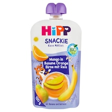 HiPP Snackie bio banán-pomaranč-hruška-mango-ryžová múka 120 g