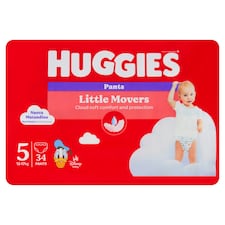 Huggies Little Movers plienkové nohavičky veľkosť 5 pre deti 12-17 kg 34 ks