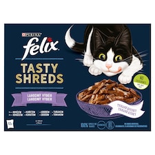 Felix Tasty Shreds kapsičky pre mačky hovädzie, kura, losos, tuniak v šťave 12 x 80 g