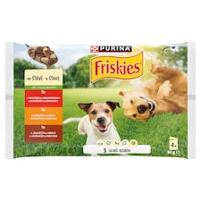 Friskies Adult kapsičky pre psov hovädzie, kura, jahňacie v šťave 4 x 85 g