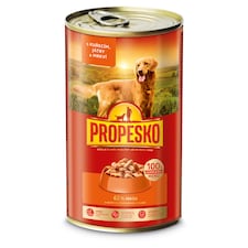 Propesko Kompletné krmivo pre dospelé psy kúsky s kuracinou, pečeňou a mrkvou v omáčke 415 g