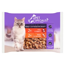 Pet Specialist Kompletné krmivo pre dospelé mačky kúsky v omáčke 4 x 100 g (400 g)