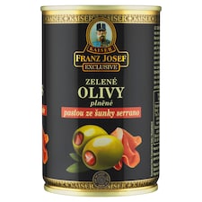 Franz Josef Kaiser Exclusive Zelené olivy plnené pastou zo šunky serrano v slanom náleve 300 g