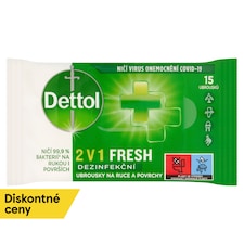 Dettol 2 v 1 Fresh dezinfekčné obrúsky na ruky a povrchy 15 ks