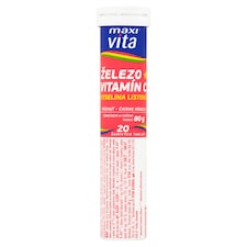 Maxi Vita Železo + vitamín C + kyselina listová príchuť čierne ríbezle 20 šumivých tabliet 80 g