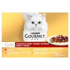 Gourmet Gold konzervy pre mačky hovädzie, morka a kačica, losos a kura, kura a pečeň 12 x 85 g