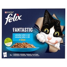 Felix Fantastic kapsičky pre mačky losos, platesa, tuniak, treska v želé 12 × 85 g