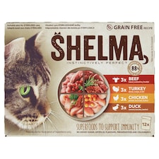 Shelma Dusené filetky bez obilia s kuracinou, hovädzinou, kačacinou a morčacinou 12 x 85 g
