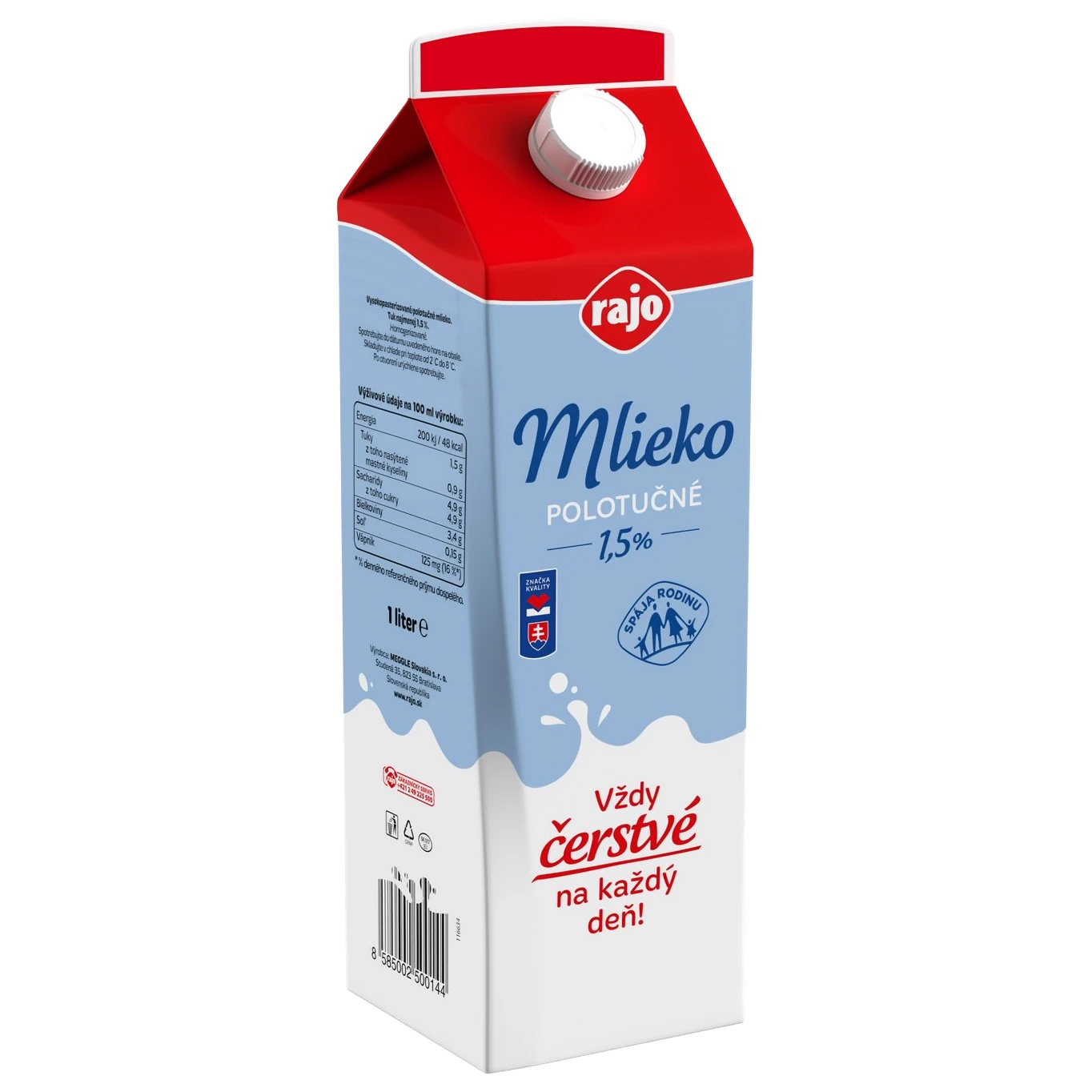 RAJO MLIEKO 1,5% ČERSTVÉ 1L
