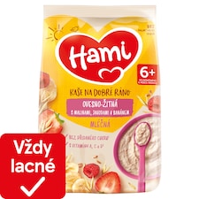 Hami mliečna kaša ovseno-žitná s banánom, jahodami a malinami 210 g