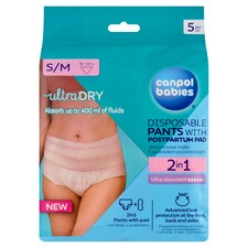Canpol babies 2v1 priedušné ultra absorpčné jednorazové popôrodné nohavičky s vložkou S/M 5 ks