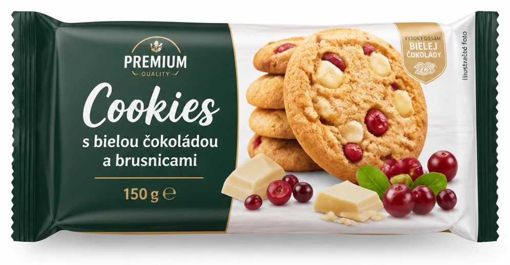 PREMIUM Cookies s bielou čokoládou a brusnicami
